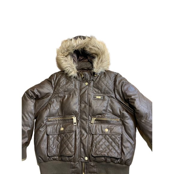 Apple Bottom Jeans Womens Brown Puffer Bomber Jacket - Picture 3 of 7